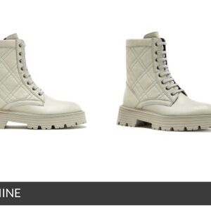 La CANADIENNE Quilted Leather Combat Boots in Light Beige